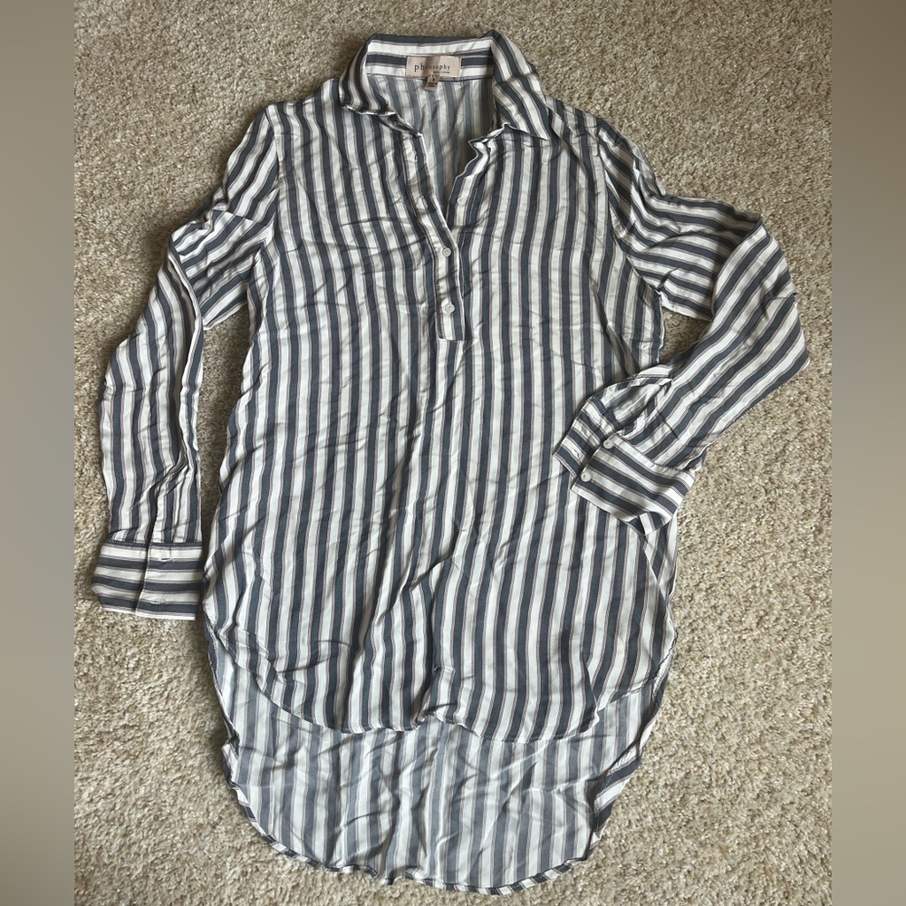 Philosophy Blue and White Casual Button Down Shirt